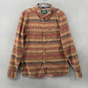 HippyTree Nomad Division Mens Medium Striped Cotton Button Down Shirt Brown Rust